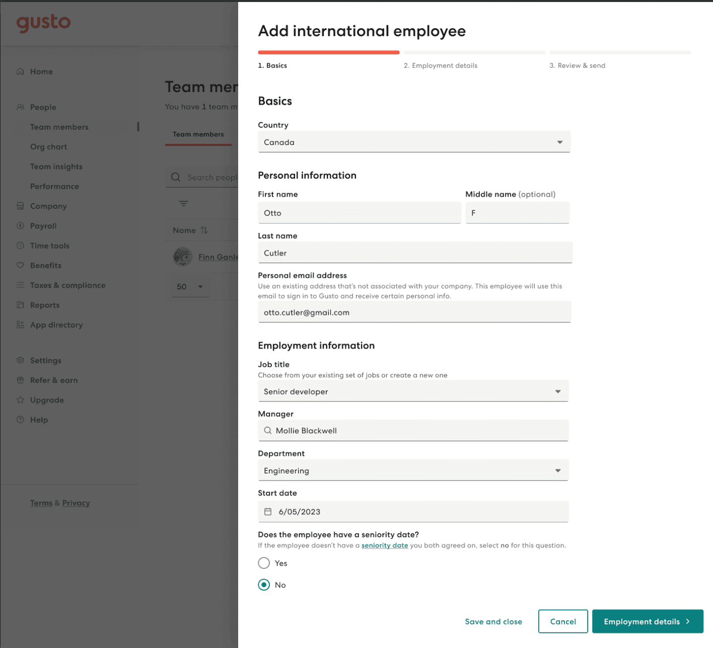 Add an international employee in Gusto Global within just a few clicks