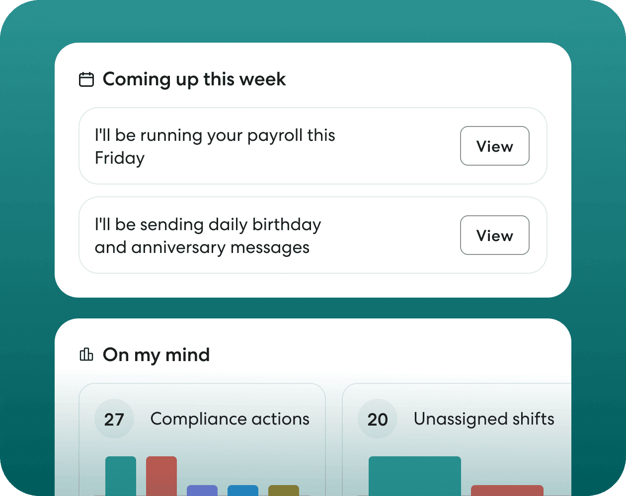 Gusto Cofounder chat thread showing automated business health check-ins and action items