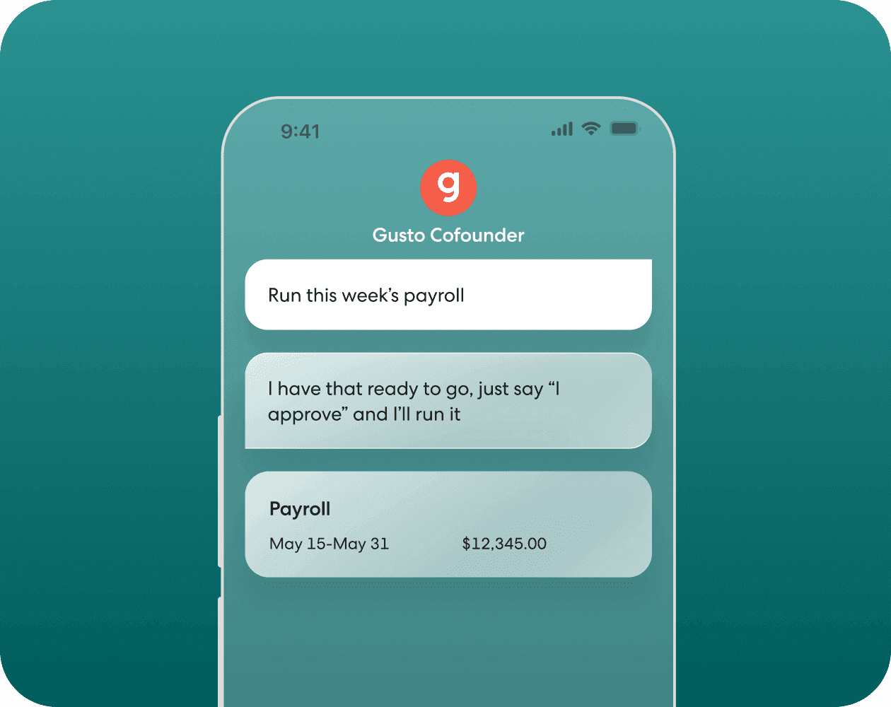Gusto payroll dashboard showing upcoming pay dates, employee names, and payment totals.