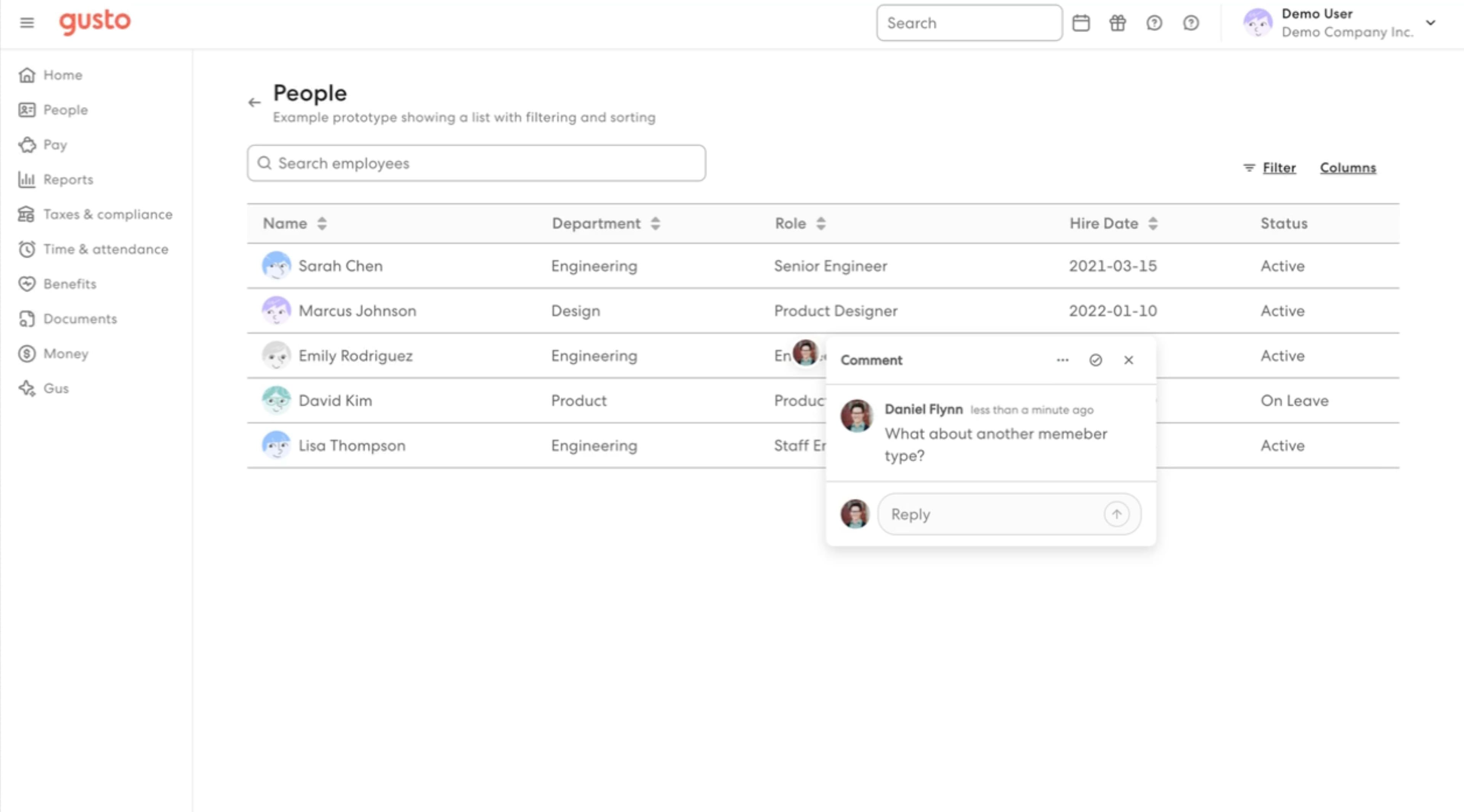 A screenshot of the Sandbox environment with commenting feature